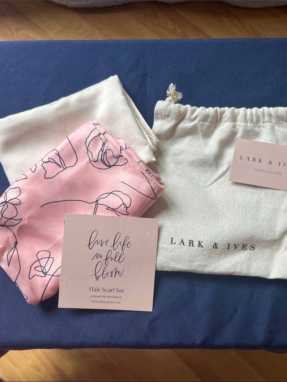 Lark & Ives Pink Floral Silk Scarf Set NEW